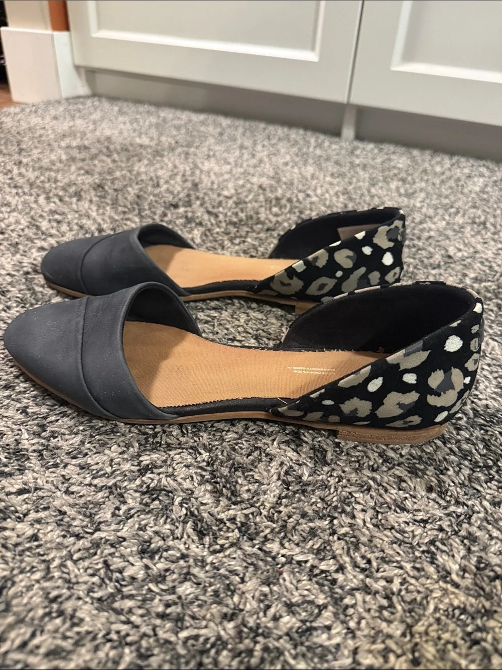 TOMS Women’s 8.5 Black Leopard D’Orsay Flats Slip On Shoes